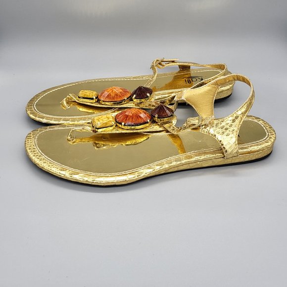 KALI Gold T-Strap Sandals - Picture 1 of 12